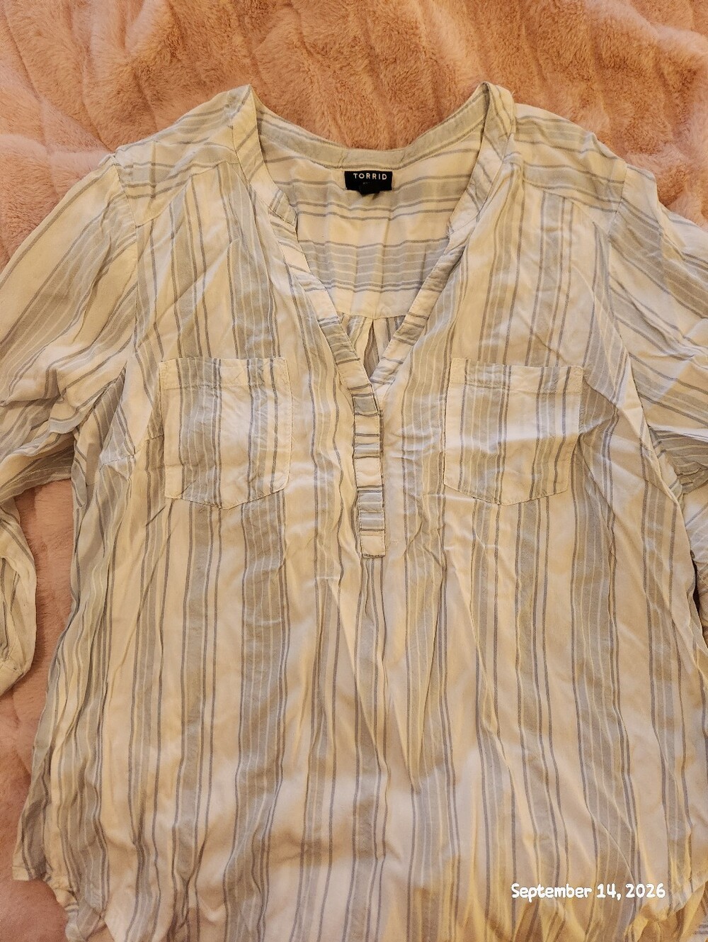torrid Cream and Light Blue Striped V-Neck Tunic